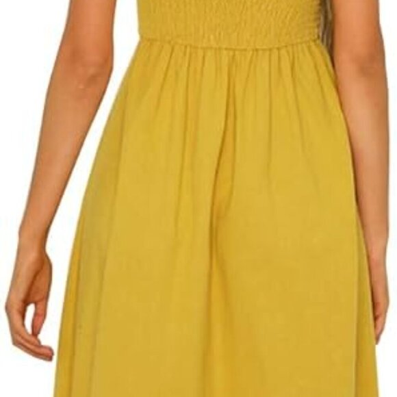 Yellow Tie Front Button Down Spaghetti Strap Midi Dress - Tumeric color - Picture 7 of 12